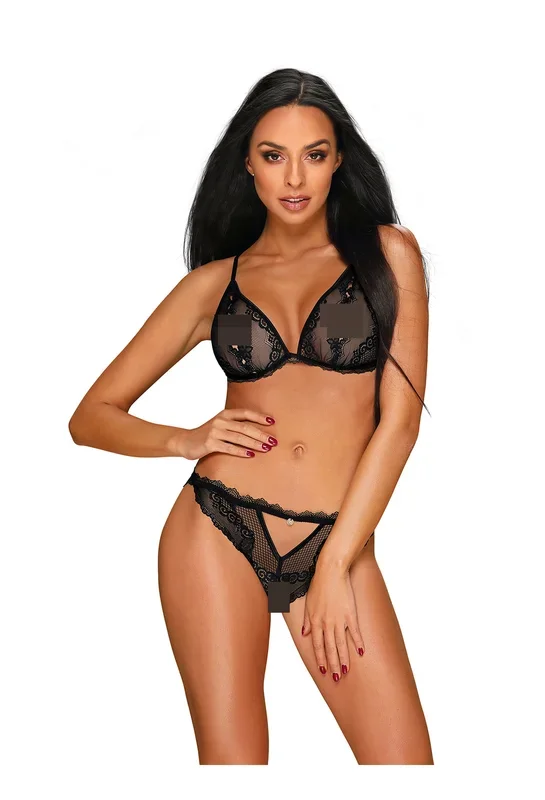 2-teiliges Dessous Set mit Panty in schwarz
