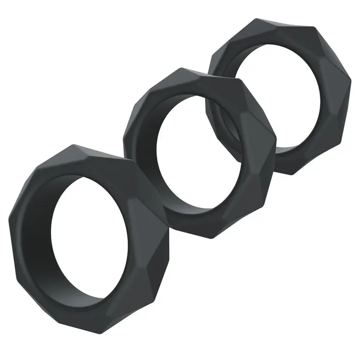 3er-Set Cockrings Silikon Heavy C-Ring Schwarz