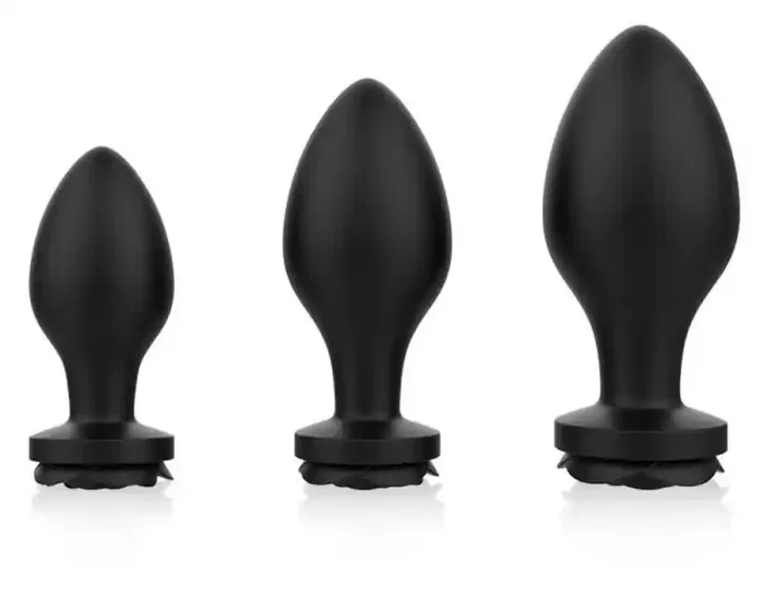 3er-Set Schmuckplugs aus Silikon Rosa Schwarz