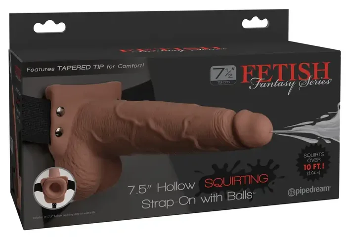 7,5″ Hollow Squirting Strap-on with Balls natural