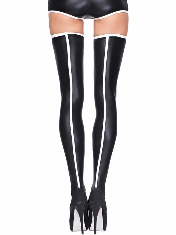 7-Heaven Wetlook-Strapsstrümpfe Mitu, schwarz