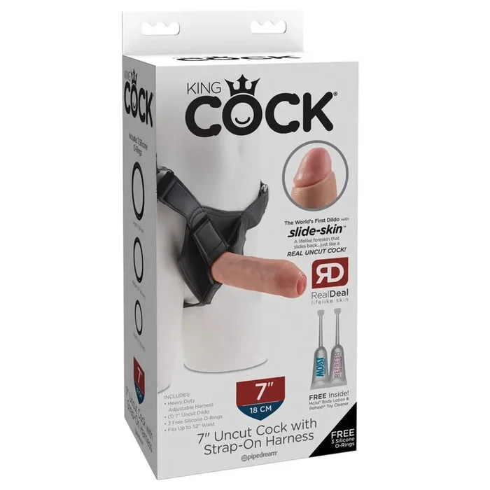 7″ Uncut Cock with Strap-On Harness