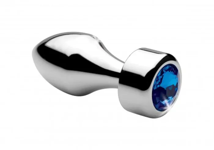 Aluminium Butt Plug mit blauem Kristall – Klein