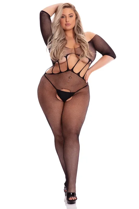 Amplify Catsuit mit offenem Schritt für Kurven – Schwarz