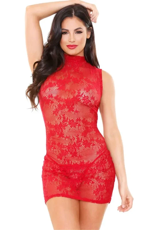 Ariel Spitzenkleid mit Tanga – Rot