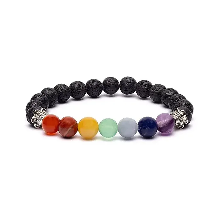 Armband – Lavastein mit Chakraperlen – elastisch