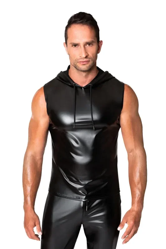 ärmelloses Kapuzenshirt in Wetlook-Optik