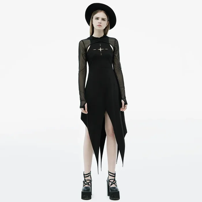 Ärmelloses Midi-Kleid mit Mesh-Bolero