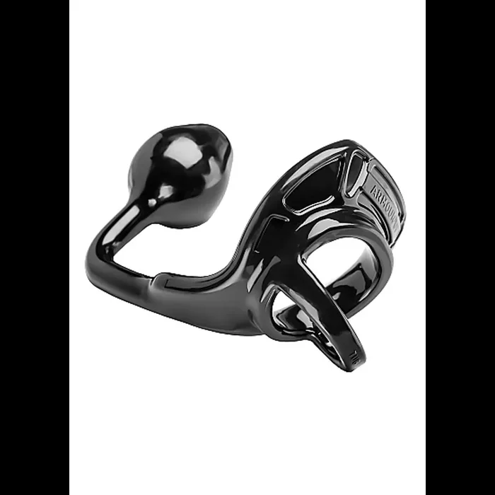 Armor Tug Lock – Cockring with Ball Strap and Butt Plug – Medium