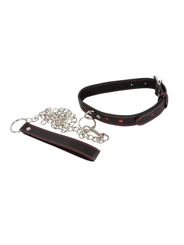 Bad Kitty Halsfessel mit Leine, schwarz/rot