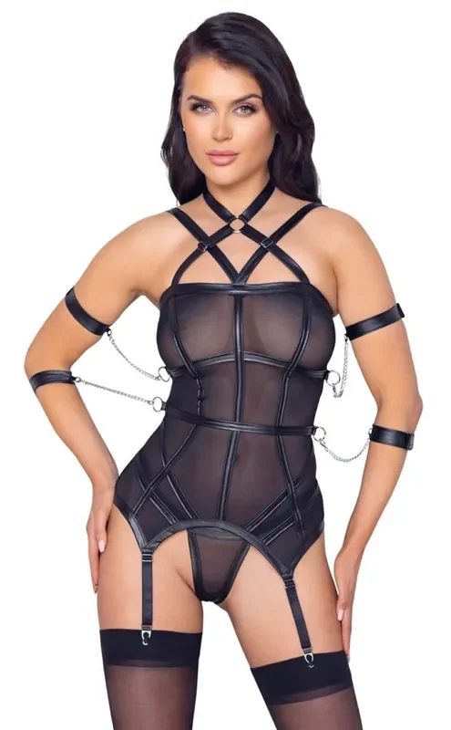 Basque Strumpfband-Set Bondage – Schwarz