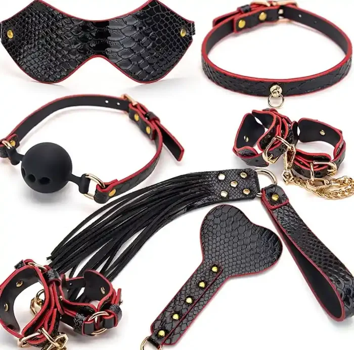 Bdsm-Set 7-teilig Caiman Schwarz-Rot
