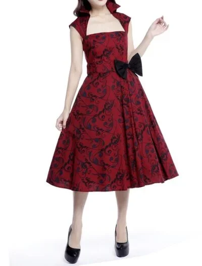Belted Pleat Dress Red