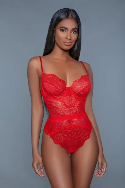 Bettany Bodysuit aus Spitze – Rot
