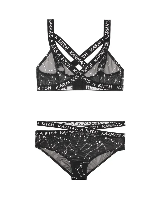 BH-Set mit Tierkreiszeichen bedruckt – Schwarz/Metallic