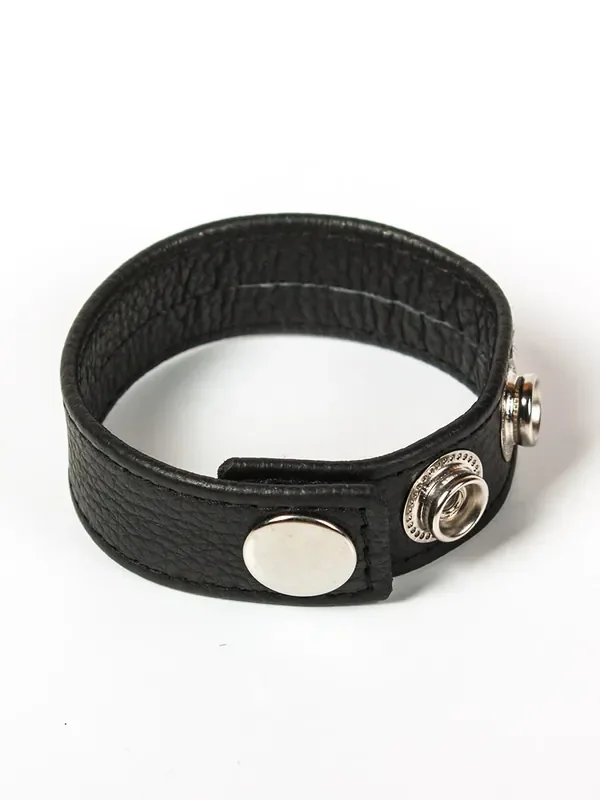 Black Label 3 Snap Leather Cock Ring Penis- und Hodenriemen, schwarz