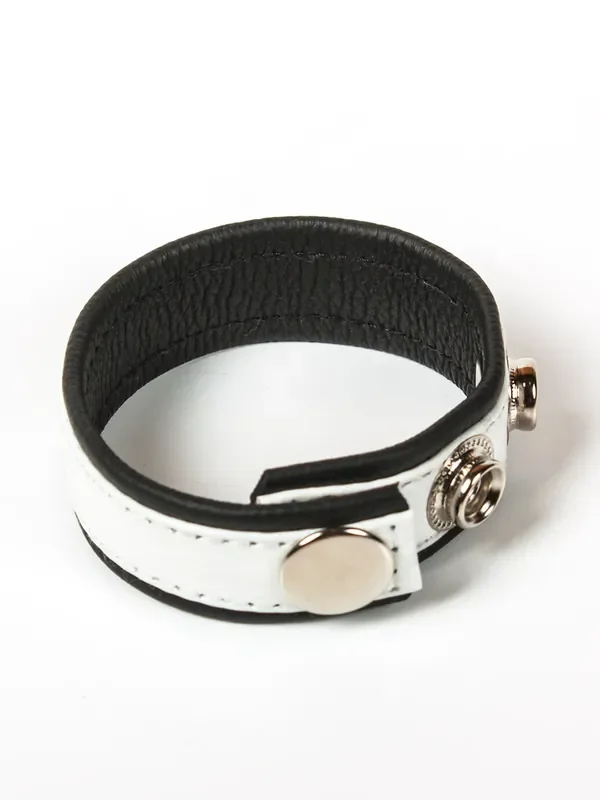 Black Label 3 Snap Leather Cock Ring Penis- und Hodenriemen, schwarz/weiß