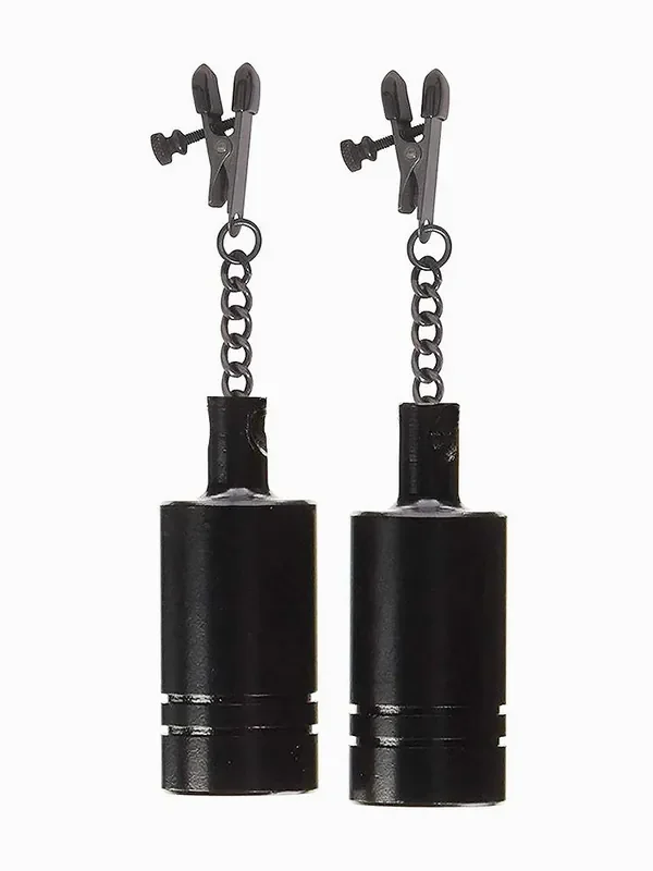 Black Label Coated Metal Tingling Nipple Clamps Nippelklemmen mit Gewichten, schwarz