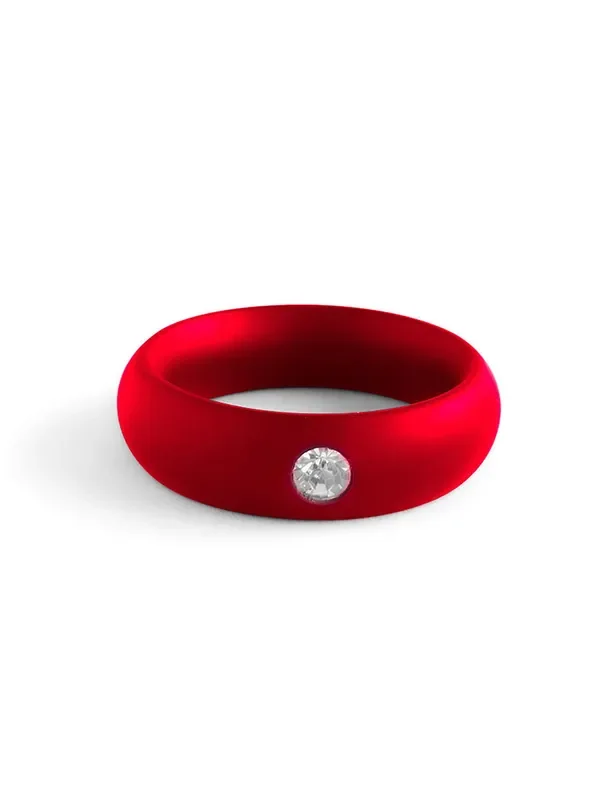 Black Label Red Steel Jewelled Donut Cockring Penisring mit Schmuckstein, rot