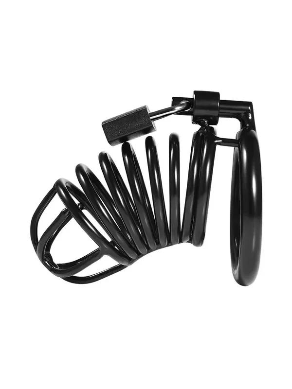 Black Label Stainless Steel Black Spiral Chastity Cage Edelstahl-Keuschheitskäfig, schwarz