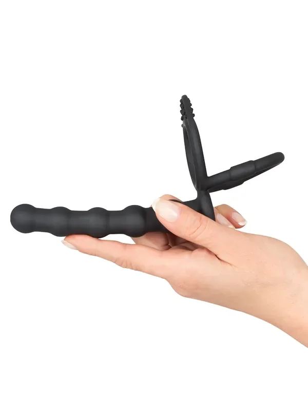 Black Velvets Penis-/Hodenring mit Analplug, schwarz