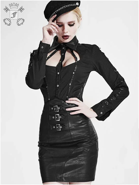 Bluse mit Kunstlederdetails und D-Ringen