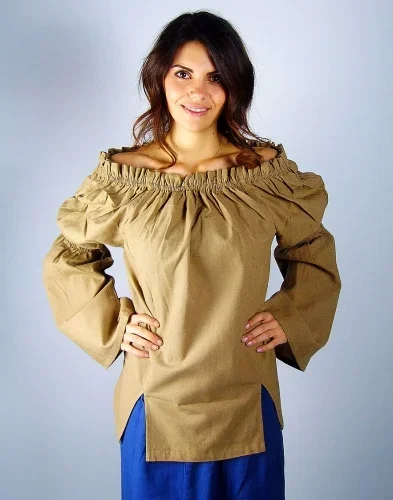 Bluse mit weiten Ärmeln und Gummizug im Schulterbereich (Farbe: 033_ Grün, Ausführung: I, Grösse: S-