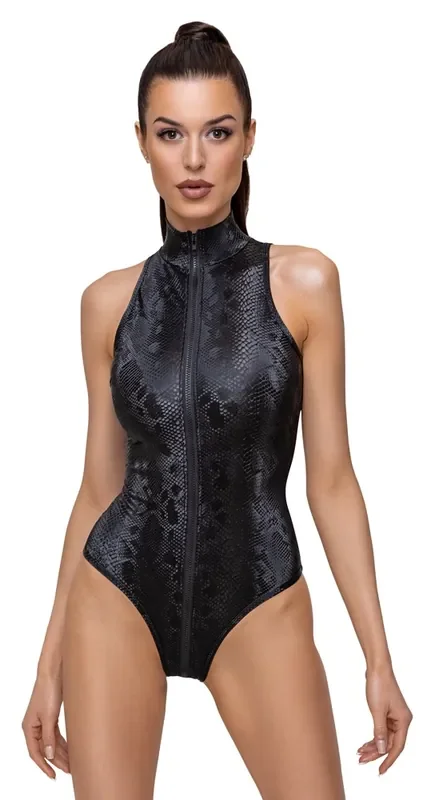 Body in Schlangenhaut-Optik mit Reißverschluss Clubwear Dessous