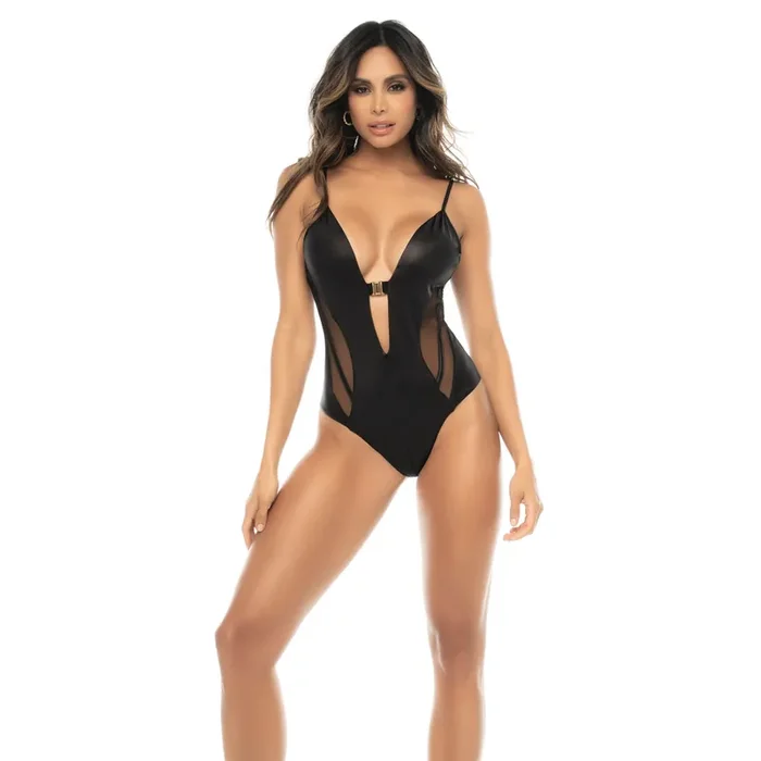 Body mit Netzeinsätzen – S/M – Wetlook Schwarz
