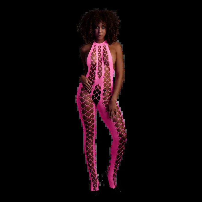 Bodystocking with Halterneck – One Size – Neon Pink
