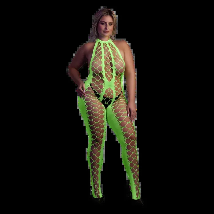 Bodystocking with Halterneck – Plus Size – Neon Green