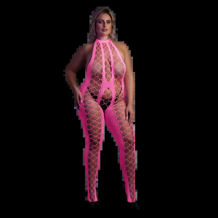Bodystocking with Halterneck – Plus Size – Neon Pink