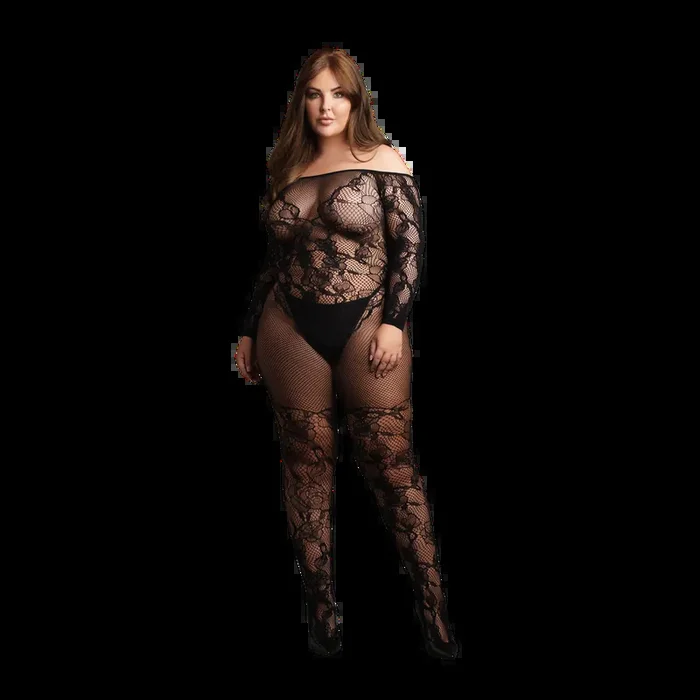 Bodystocking with Off-Shoulder Long Sleeves – OSX – Black