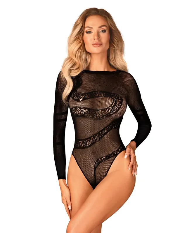 Bodysuit mit Schlangenmuster – schwarz