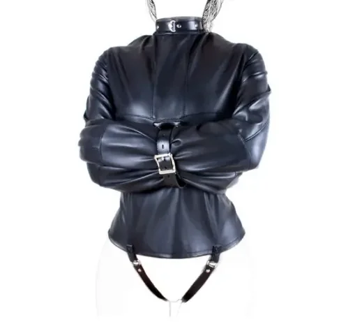 Bondage Kunstleder Zwangsjacke mit Riemen (Farbe Schwarz)