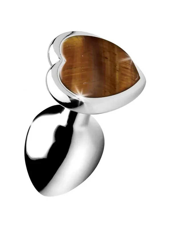 Booty Sparks Gemstones Tiger Eye Heart Aluminium-Analplug, silber/braun