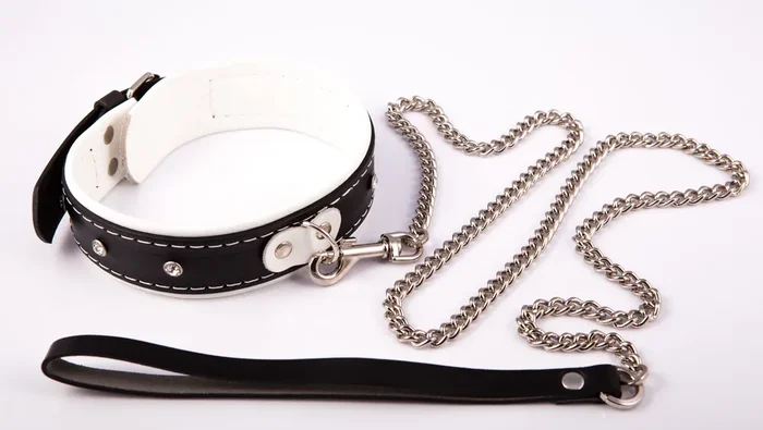 Breites Halsband mit Dekosteinen und Leine