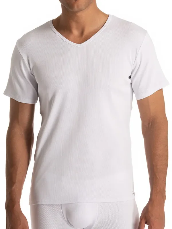 Bruno Banani Fine Rib V-Shirt, weiß