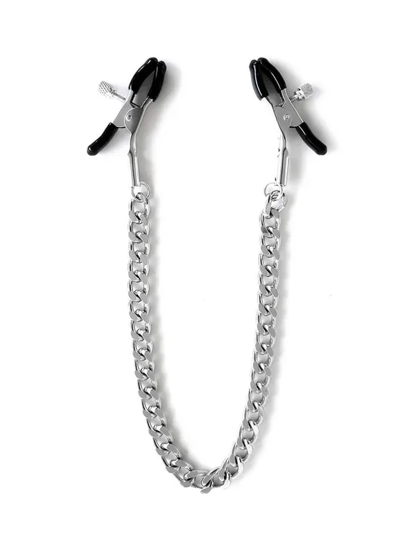 BRUTUS Crocodile Nipple Clamps Nippelklemmen mit Kette, silber/schwarz