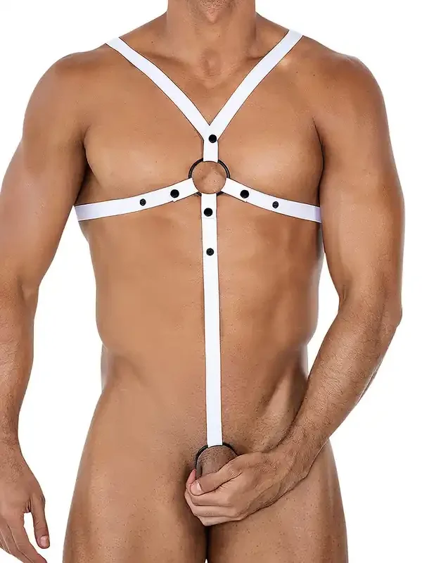 C4M H4RNESS Brust-Harness mit Penisring, weiß
