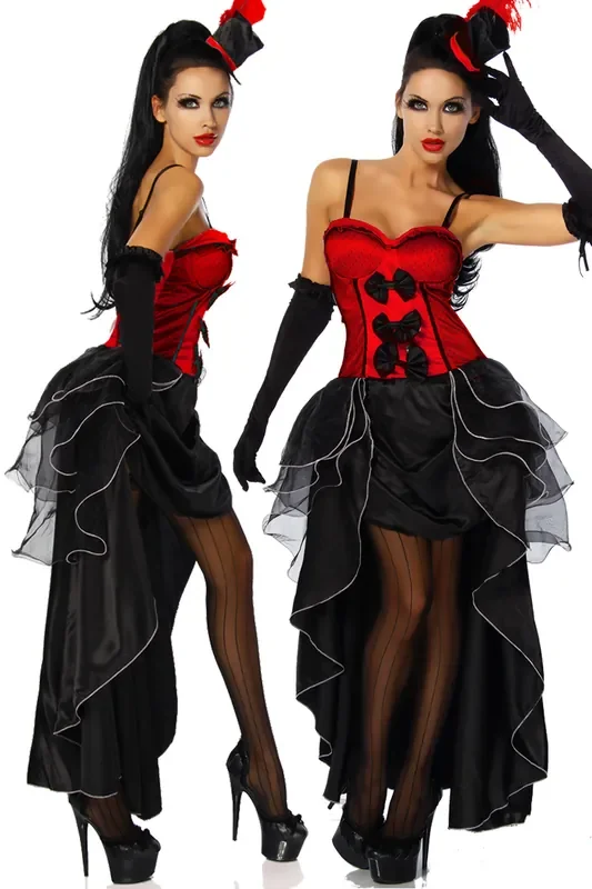 Cabarett Kostüm im Burlesque-Style (Grösse XL, Farbe schwarz/rot)