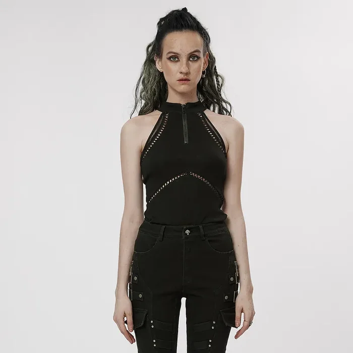 Casual Gothic Halterneck Top mit Laced-Cut-Out-Details
