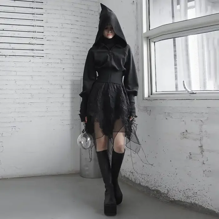 Casual Gothic Velvet Hoodie