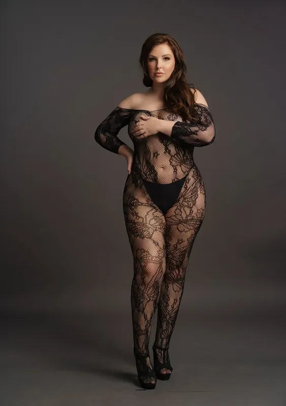 Catsuit für Kurven mit langen Ärmeln schwarz
