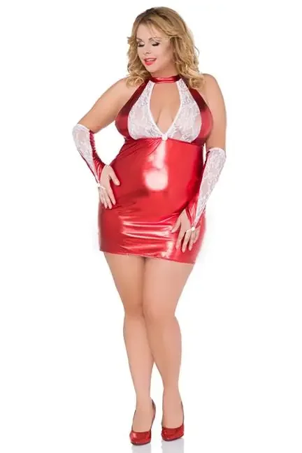 Chemise Wetlook und Spitze Armstulpen