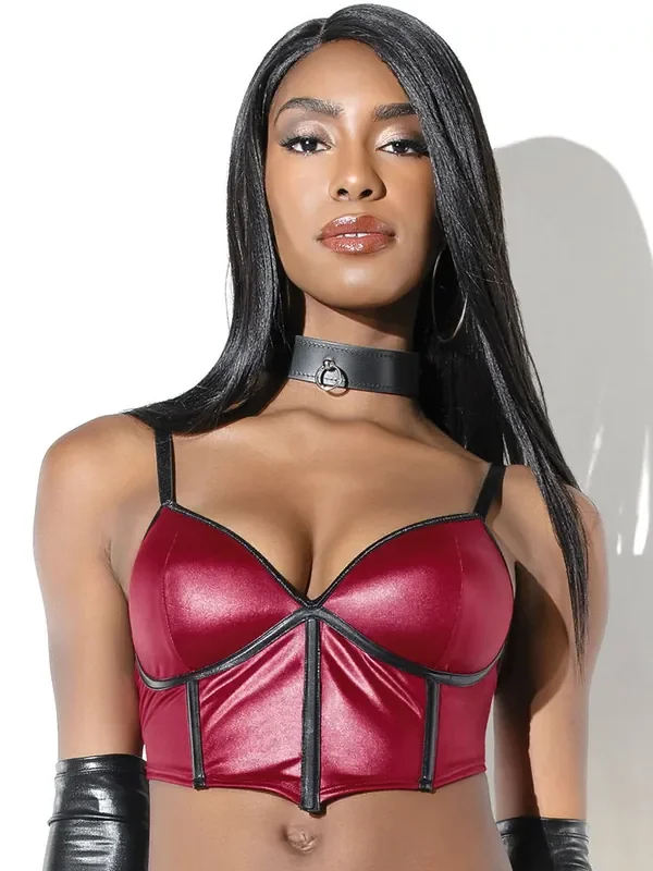 Coquette Wetlook-Top, merlot/schwarz