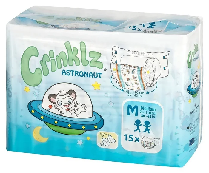 Crinklz Astronaut Windeln mit Folie – Medium – 15 Stück 4394ml