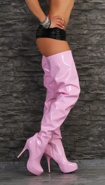Crotch Plateau Overknee High Heels pink