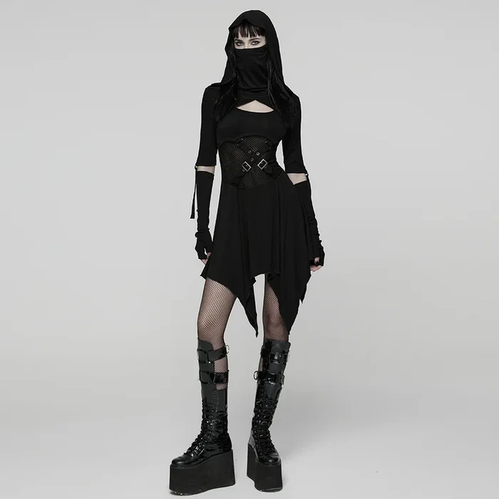 Cyberpunk-Kleid mit Schnallen-Cross-Straps