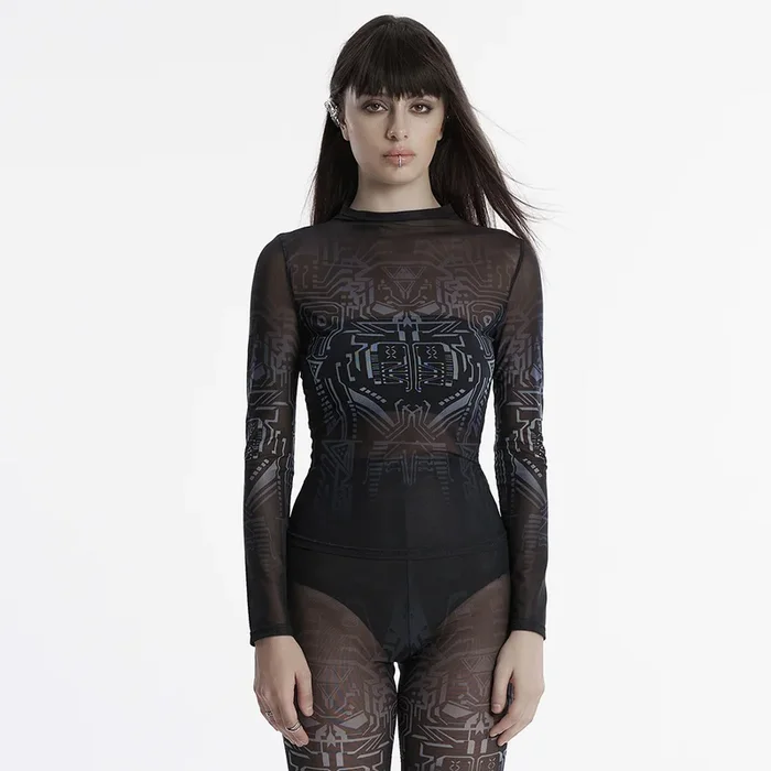 Cyberpunk Mesh Long-Sleeve-Top